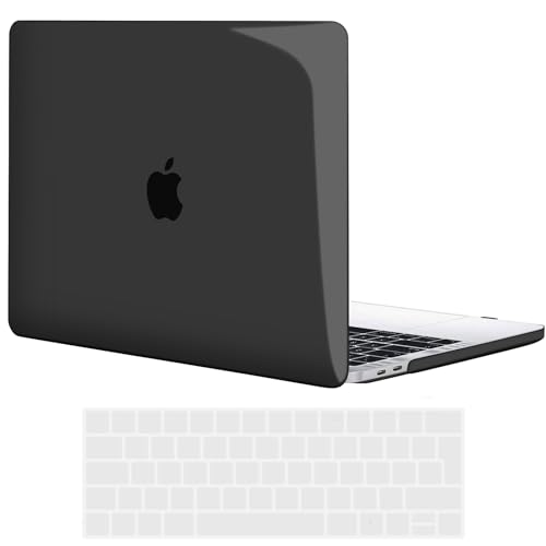 TECOOL Funda para MacBook Pro 15 Pulgadas 2019 2018 2017 2016 (A1990 A1707) con Touch Bar, Carcasa de Plástico Ultrafina y Cubierta del Teclado UE, Negro Brillante