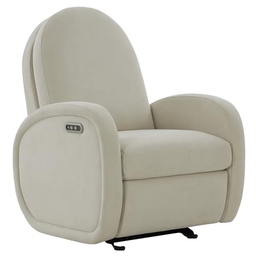 Image of Austin Power Glider Recliner | Contemporary Nursery Glider Chair with Adjustable Headrest & Glide | Live Smart Stain-Resistant Fabric | Modern Recliner Chair for Nursery & Living Spaces, Ivory
