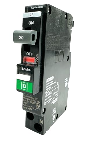 Square D QO120PAF (New Version of QO120PCAFI) Circuit Breaker QO 20 AMPS 1 Pole 120VAC 10kA Combo arc Fault Plug on Neutral Plug in Mount UL Listed