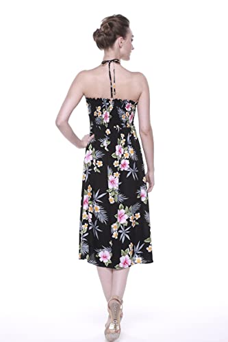 Image of Family Matching Hawaiian Clothes, Hibiscus Black | Black Hibiscus Print • Soft Rayon Fabric • Family Matching Outfits • Vacation Ready • Luau Party Wear