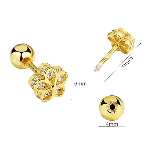 14K Gold Plated Flower Stud Earrings for Women Sterling Silver Hypoallergenic Cubic Zirconia Earrings, Trendy Dainty Cute Screw Back Ear Studs Minimalist Everyday Wear4