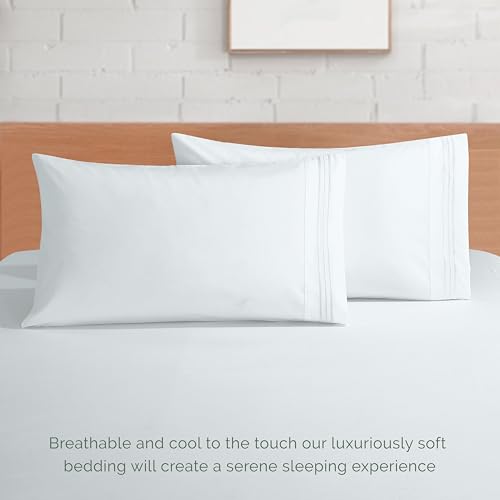 Elegant Comfort Luxurious 1500 Premium Hotel Quality Microfiber 4-Piece Sheet Set, 18-24 Inches Deep - Extra Deep Pocket Sheets - Ultra Soft 4PC Deep Pocket Sheets, California King, White