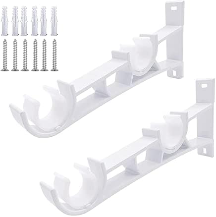 KOLAKO Curtain Rod Bracket, Double Heavy Duty Curtain Rod Holders Black Drapery Rod Wall Window Hanging Hanger Hardware Hooks, Curtain Rod Double Brackets 1 Inch, Set of 2