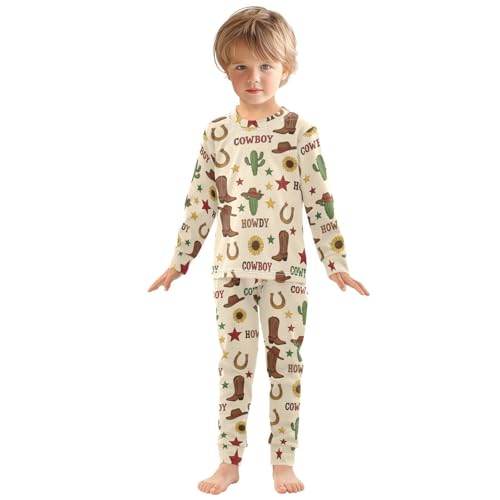 Pajama Sets Long Sleeve Cowboy Theme Pattern Design Soft Comfy Sleepwear 2 Piece PJS 3-8T2