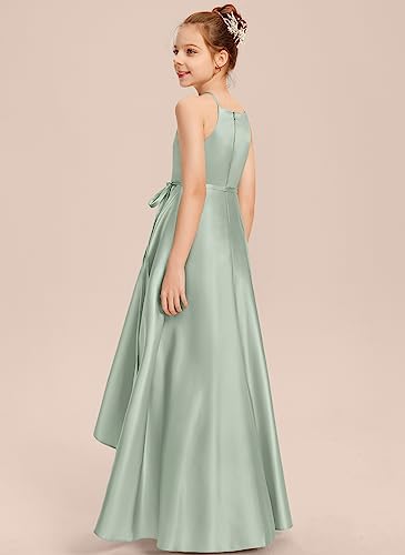 Junior Bridesmaid Dress, Flower Girl Dresses, Formal Dress for Teen Girls A-line Halter Asymmetrical Satin4