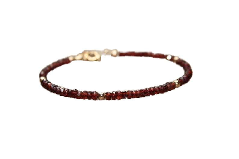 Bracelet grenat 3mm perles rondelles facettées bijou stacking unisexe LCBR-3038