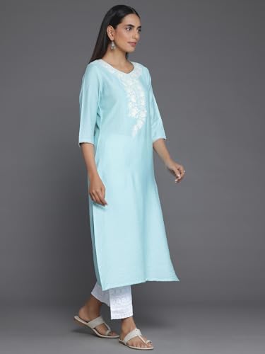 Image of Libas Womens Yoke Design Silk Straight Kurta for Women Suit