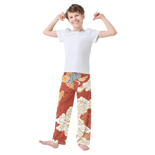 ZZXXB Carp Fish Clouds Boys Long Pants Soft Trousers Elastic Waist Kids Lounge Bottoms with Pockets S-XL3