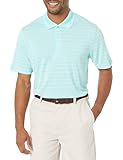 Amazon Essentials Men's Regular-Fit Quick-Dry Golf Polo Shirt - Discontinued Colors, Aqua Blue Stripe, Large