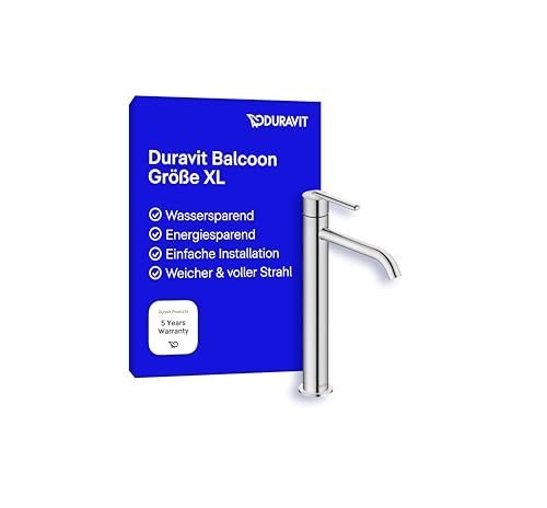 Duravit Balcoon Waschtischarmatur, Größe XL (Auslauf Höhe 153 mm), energiesparende Waschbecken Armatur (FreshStart), wassersparender Wasserhahn Bad (MinusFlow), Bad Armatur, Chrom