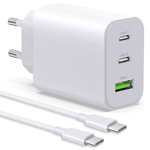 USB C Ladegerät 65W 3-Port USB Schnellladegerät,USB C Netzteil PD Ladegerät kompatibel mit MacBook Pro/Air, iPhone 16/16 Pro/15/14/13, iPad mini/Air, S24,Pixel (Weiße+ka)