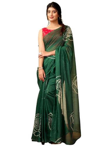 Image of Satrani Women's Chanderi Cotton Printed Ready To Wear One Minute Pre Pleated Readymade Saree with Unstitched Blouse Piece