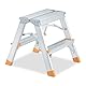 Relaxdays Trittleiter, Aluminium, klappbar, 2 Stufen, Leiter bis 150 kg, beidseitig begehbar, Stehleiter, Silber/orange