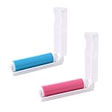 IKAAR 2 Stück Fusselrolle Wiederverwendbarer Tierhaar-Entferner, waschbarer Tierhaar-Roller mit Griff und Abdeckung Faltbar Fusselbürste Kleiderroller Klebebürste für Hunden und Katzen ( Blau + Rosa )