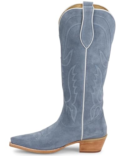 Tony Lama Women's Derby Liz Tall Western Boot Snip Toe Light Blue 10 M US3