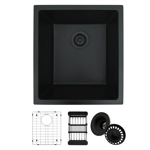 Bar Sink, 17"x19" Black Bar Sink, Bar Sink Undermount, Small Kitche Sink With Accessories, Granite Composite Sink, Matte Black Sink Kitchen