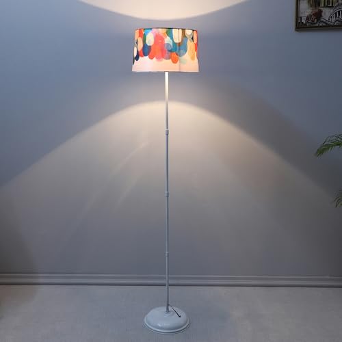 Image of tu casa White Metal-Iron Base Foldable Floor Lamps with Abstract Print & Satin Shade for Bedroom, Living Room, Lounge, Office Area, Gifting Without Bulb for Home Decoration (Height - 57 inch)