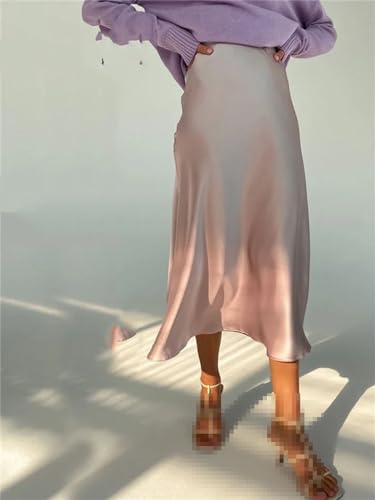Women's Long Satin Skirt Midi Elegant High Waist Autumn Office A-Line Solid Vintage Silk Skirt3