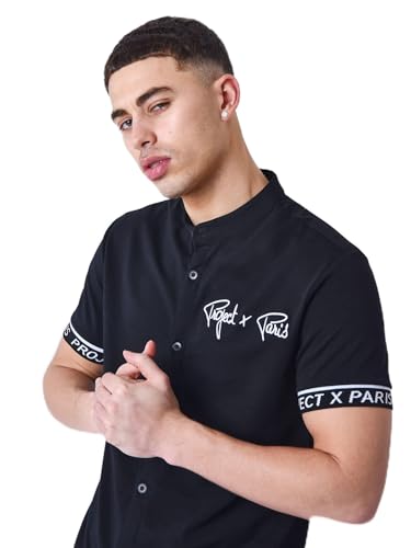 Chemise Project X Paris noire fini les hauts froissés manches courtes relief S