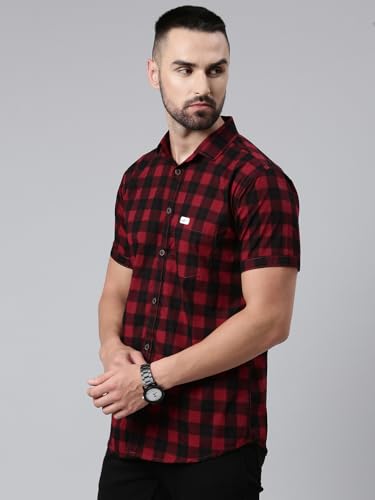 Image of Majestic Man Men Cotton Checkered Half Sleeve Slim Fit Casual Shirt