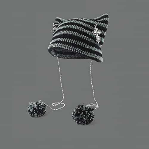 Image of Crochet Hats for Women Vintage Beanies Women Fox Hat Grunge Goth Beanies Hat Y2K Accessories Slouchy Beanies for Women