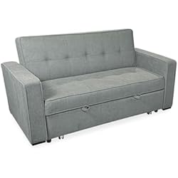 Homey Sofá Cama de 2 Plazas Modelo Aron, Diseño Moderno, Práctico y Funcional, con Reposabrazos, Madera, Gris, 167cm (Largo) x 90cm (Fondo) x 96,5cm (Alto)