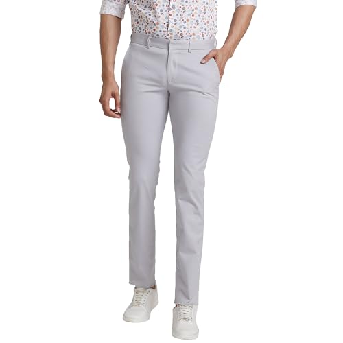 Image of Park Avenue Men's Mid Rise Solid Pattern Neo Fit Cotton Blend Flat Regular Fit Front Chinos