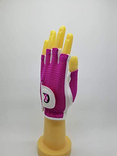 Xeirpro Cool Skin Half Finger Mesh Golf Gloves With Non Slip Floral Pattern - Breathable, Flexibility, Perfect For Summer - Worn On Left Hand (White/Fuchsia, Small-Medium) #TOP4