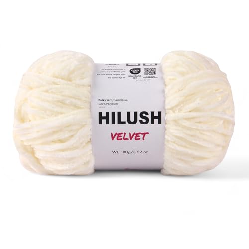 HILUSH Velvet, Chenille Yarn Supersoft Hand Knitting Wool Ball, (1 Ball/100 Gram Each) Ball Suitable for Craft, Babywear, Baby Blankets, 4 Medium, Shade no - NNHIV (Off White)