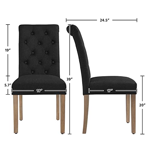 Yaheetech Dining Chairs Diner Chairs - Fabric Upholstered High Back Padded Chair With Wood Legs For Kitchen/Living Room/Restaurant 2Pcs Black #TOP2