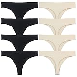 Libella 8er Pack Damen Seamless Strings Slips Nahtlos Hipster Unterhosen Tangas Set Mehrpack Sexy Unterwäsche Schwarz Beige XS-S