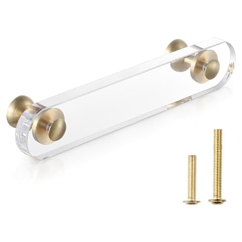 Guank 2 Pack White Acrylic Crystal Drawer Pulls 5in Brass Closet knobs for Bifold Doors Kitchen, Dresser Drawer Clear Crystal Handle Pull Cover