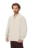 PROCOS Mens Medieval Undershirts Pirate Viking Loose Shirt Vampire Renaissance Linen Tunic Shirts Lace-Up V-Neck Costume (L) Beige