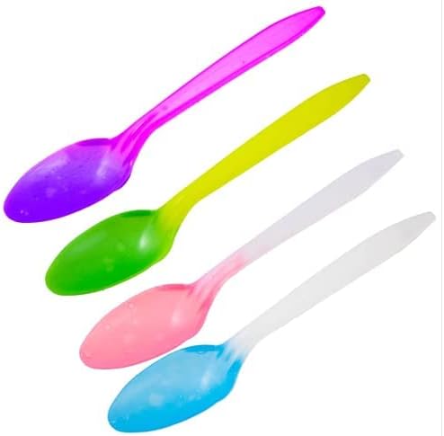 Color Changing Reusable Spoons, Pack of 25, Assorted Colors, reacts to cold food temperatures and changes color -yogurt, ice cream, gelato, cold drinks - PACKED IN USA