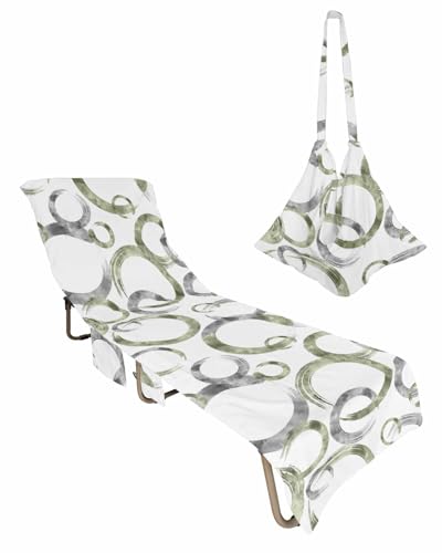 Modern Beach Chair Towel Covers for Chaise Lounge with Side Pocket, Soft Plush Pool Towels Cover for Patio Sunbathing Outdoor 29''x85'' Sage Green Abstract Painted Geometric White Color