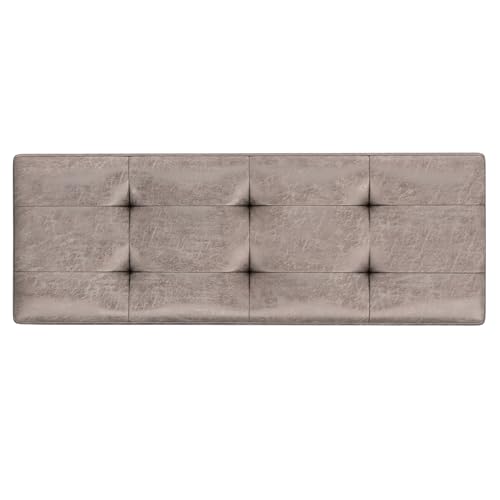 SIMPLIHOME Shay 48 inch Wide Mid Century Modern Rectangular Storage Ottoman in Distressed Grey Taupe Vegan Faux Leather, Assembled, for The Living Room, Entryway and Family Room