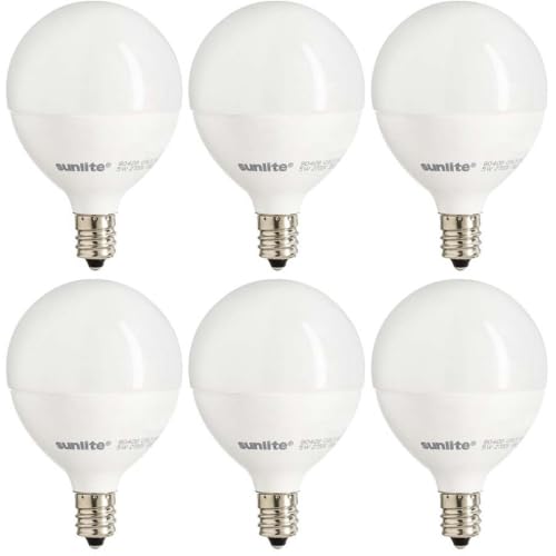 Sunlite G16.5 Light Bulb LED 5W (40W Equiv.) 350 Lumens Dimmable Type G Globe Shape E12 Candelabra Base Short Bulbs Vanity Mirror Bulbs 2700K Soft White Frosted 6 Count