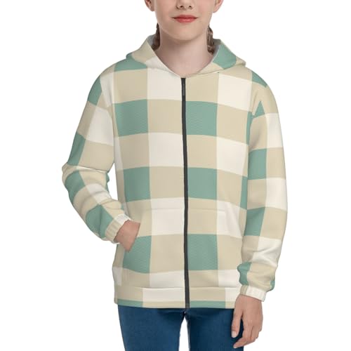 Colorful Plaid Kids Pullover Hoodies Boys Zip Up Sweatshirts Girls Athletic Clothes with Pocket3