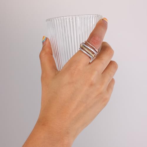 Elegant Gold Stackable Rings for Women - Non Tarnish Tri Color Rings Set, Perfect for Everyday Wear Ring Band, Gold Mixed Metal Rings Stack Interlocking Ring with Hoops4