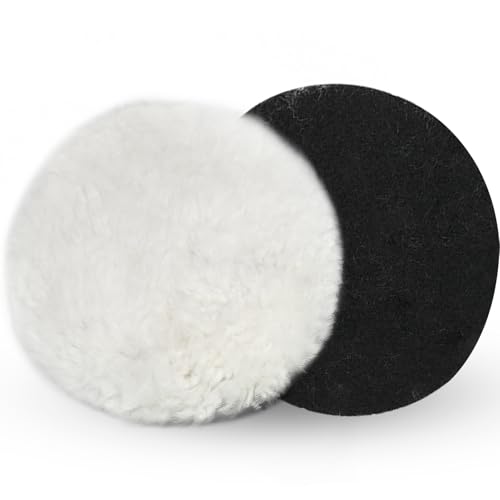 PHITUODA 2 Pcs Wool Polishing Pad 6 Inches Soft Sheepskin Buffing Pads with Hook and Loop Back for Compound Cutting & Polishing for Automotive, Marine, Furniture