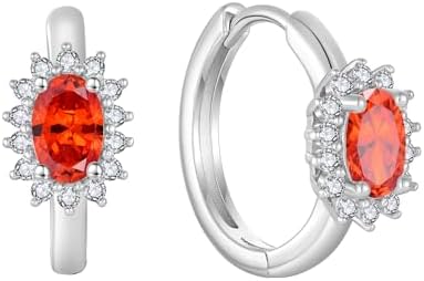 Blaniy Huggie Hoop Earrings for Women 925 Sterling Silver Oval Cut Garnet Earrin