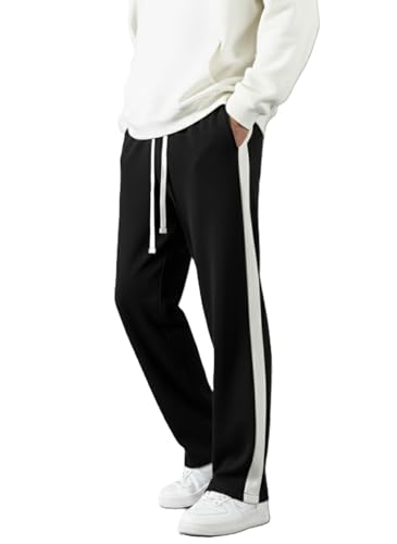 Image of INDICLUB Men's Track Pants with Side Stripe, Drawstring Waist, Straight Leg