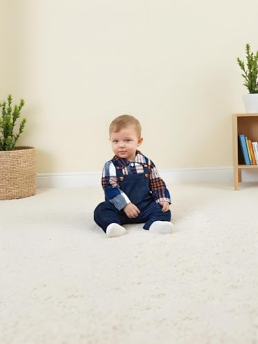 Renotemy Baby Boy Clothes Flannel Plaid Bodysuit+Corduroy Overalls+Beret Hat 3Pcs Fall Winter Outfits for 3-24 Months Boys3
