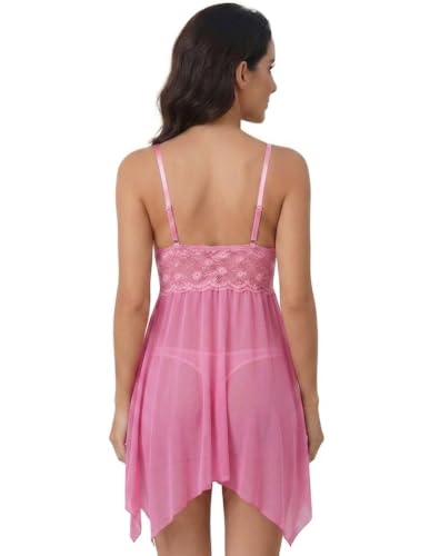 Image of Women Solid Net Lace Babydoll V-Neck Wedding Nighty Above Knee Lingerie S-3XL