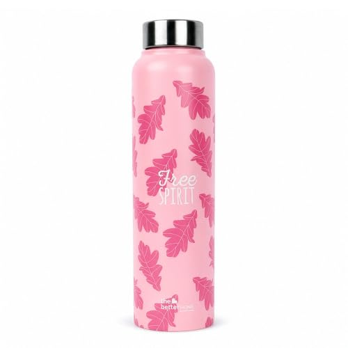 Image of The Better Home Stainless Steel Water Bottle 1 Litre | Leak Proof, BPA Free, Rust Proof | Printed Sipper Bottle for Office, Gym, School, Travel, Kids & Adults | Free Spirit Quote | Pink