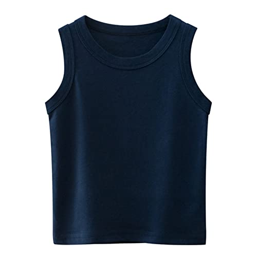 Baby Toddler Boys Girls Kids Tank Tops Sleeveless Solid Color Vest Shirt Clothes Crew Neck Tee Shirt Tops Summer Tee Top Dark Blue
