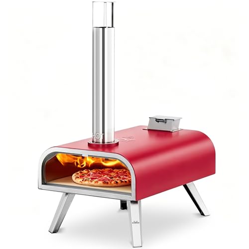 BIG HORN 16" Multi-Fuel Outdoor Pizza Oven – 2-in-1 Wood-Fired & Gas Compatible (Burner Sold Separately), 1112°F Outdoor Stainless Pizza Cooker, Portable for Party Usage, Red