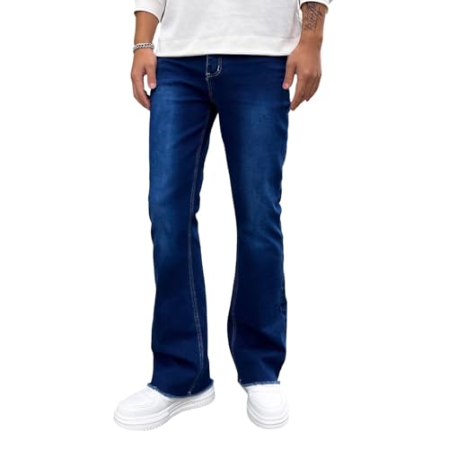 eoeioa Straight Leg Mens Jeans Relaxed Fit Button Elastic Waist Stretch Jeans Summer Casual Denim Pants with Pockets