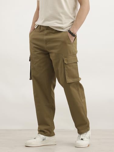 Image of WROGN Men's Cotton Trousers | Solid Design | Loose Fit
