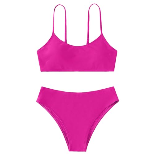 Girls' Swimwear Teens Kids 2 Piece Swimsuits Solid Color Adjustable Spaghetti Strap Bikini Sets Beach Bathing Suit